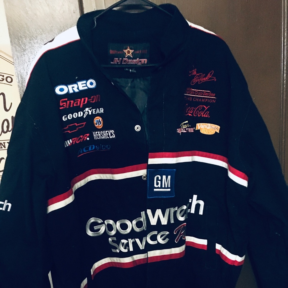 JH Collectibles Black Racing Team Jacket with Red & White Accents